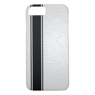 Faux White Leather & Black Stripe iPhone 7 Case