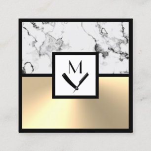 Faux white marble and gold square business card