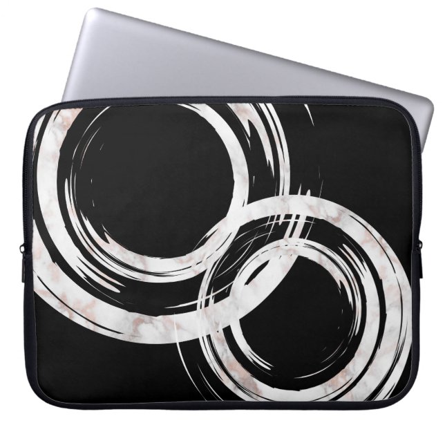 Faux white marble artistic circles zen yoga laptop sleeve (Front)