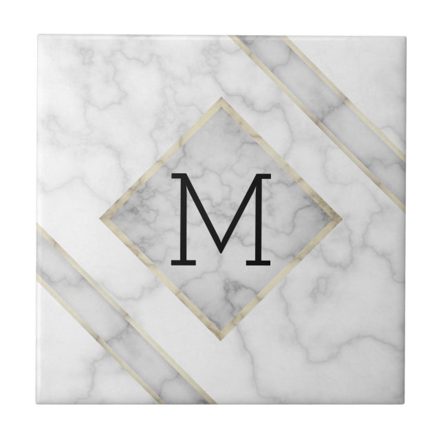 Faux White Marble & Beige Alabaster With Monogram Tile (Front)