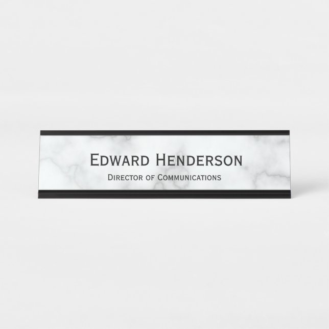 Faux White Marble Desk Name Plate (Front)