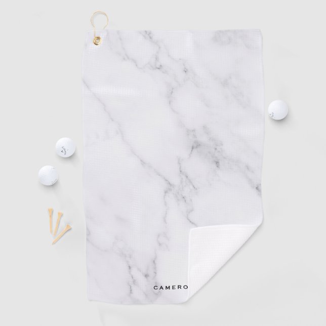 Faux White Marble Personalized Golf Towel (InSitu)