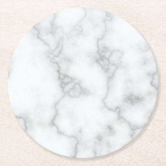 Faux White Marble Round Paper Coaster (Front)