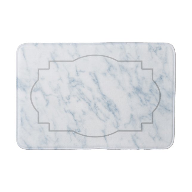 Faux white marble texture grey frame bath mat (Front)