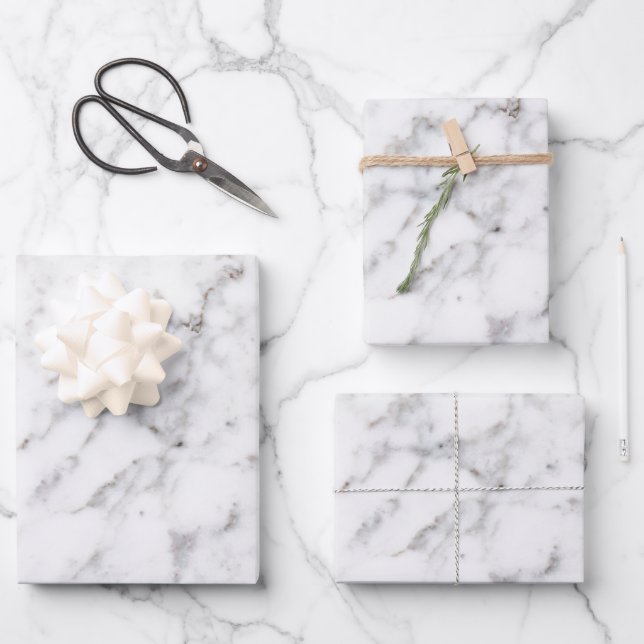 Faux White Marble Texture Look-like Wrapping Paper Sheet (Front)