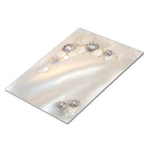 Faux White Pearl and Diamond Buttons Wedding Notepad