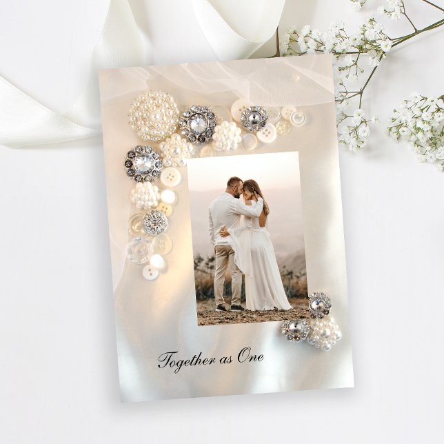 Faux White Pearl and Diamond Buttons Wedding Save The Date (Creator Uploaded)