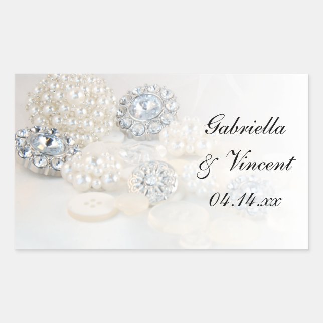Faux White Pearl and Diamond Buttons Wedding Sticker (Front)