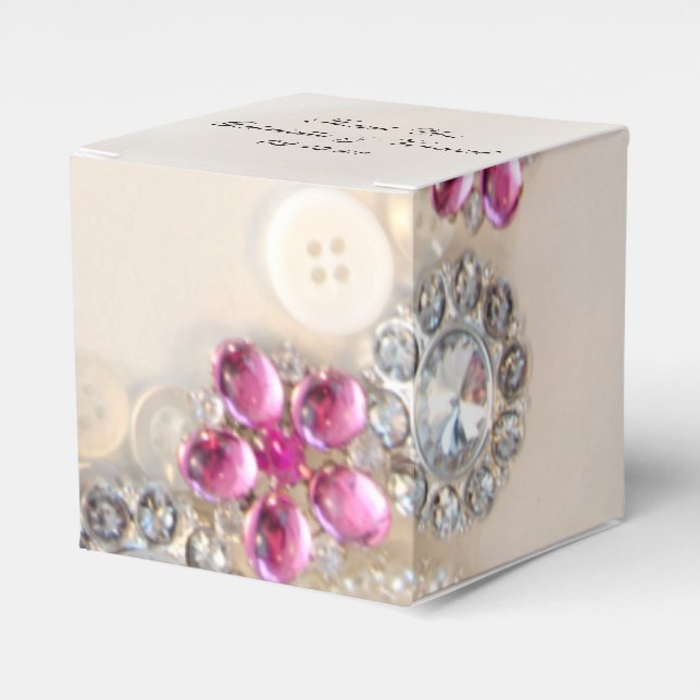 Faux White Pearls Pink Diamond Buttons Wedding Favor Box (Front Side)