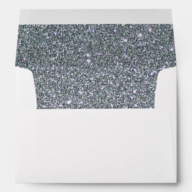 Faux White Silver Glitter Confetti Foil Sparkle Envelope (Back (Bottom))