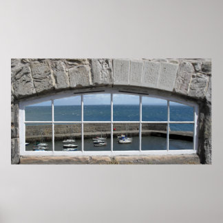 Faux Window Arch with Fishing Harbour View Poster