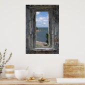 Faux Window - Castle Looking out on Beach View Poster (Kitchen)