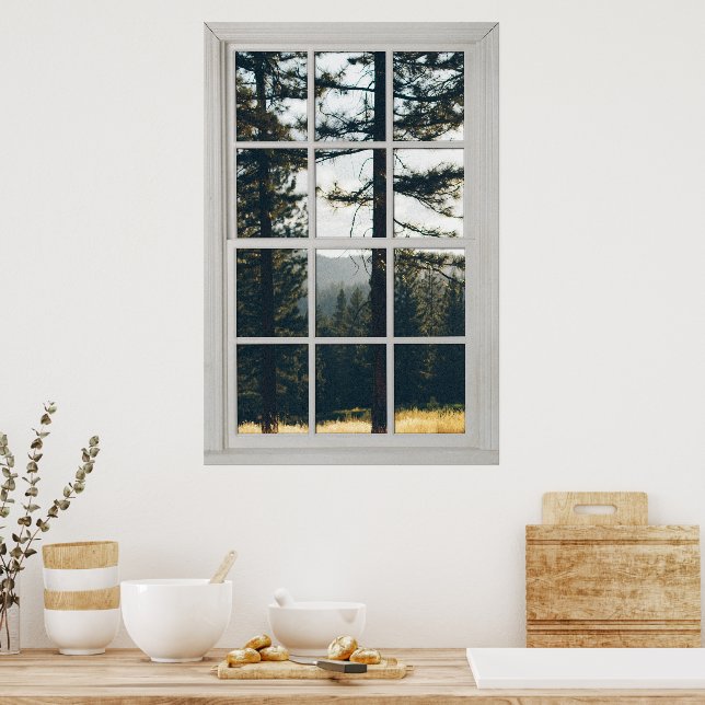 Faux Window Illusion - Realistic Forest View Poster (Kitchen)