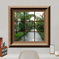 Faux Window Scene Lush Tropical Landscape View