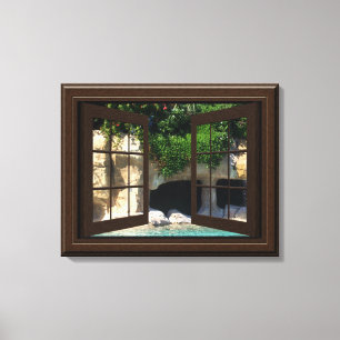 Faux Window Scene Water Cave Peaceful Relaxing Canvas Print