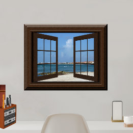 Faux Window Tranquil Beach Scene Relaxing View Poster