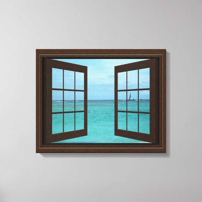 Faux Window View Aquamarine Ocean Scene Tranquil Canvas Print (Front)