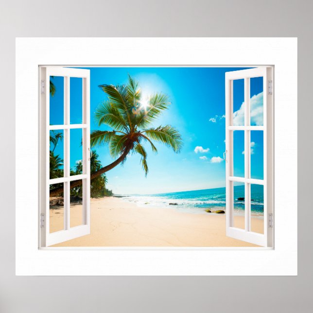 Faux Window with Beach and Ocean Custom Sizes! Poster (Front)