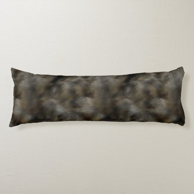 Faux Wolf Fur Hair Grey & Brown Animal skin Body Pillow (Front)