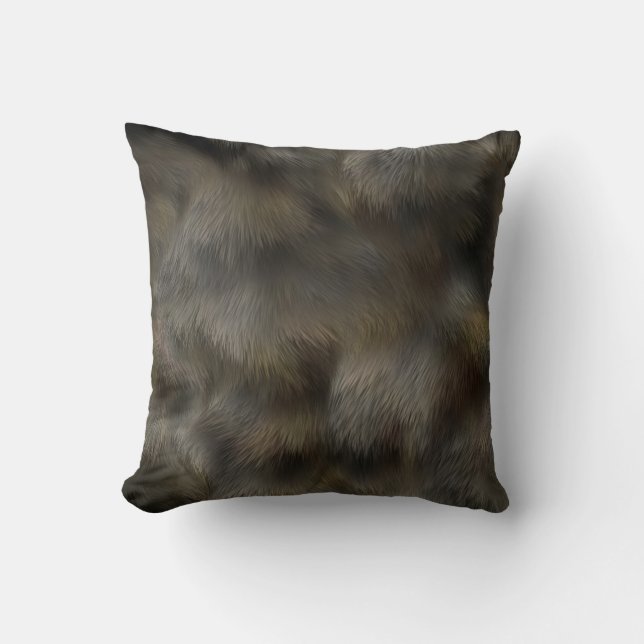 Faux Wolf Fur Hair Grey & Brown Animal skin Throw Pillow (Front)