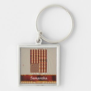 Faux wood American flag Keychain