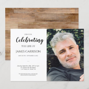 Faux Wood Celebration of Life With Photo Funeral Invitation
