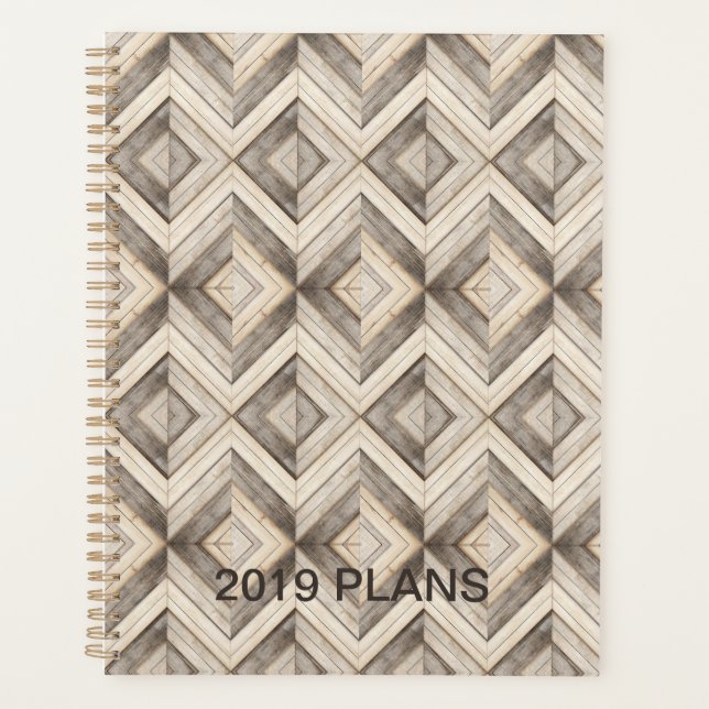 Faux Wood Chevron Stripes Modern Planner (Front)