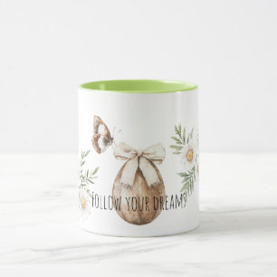 Faux Wood Easter Egg Bow Butterfly Daisy Flowers Mug