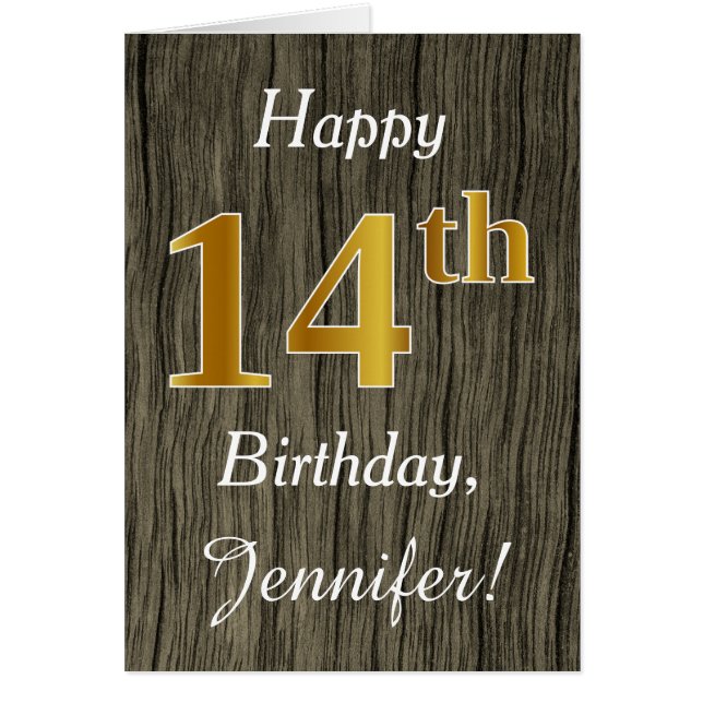 Faux Wood, Faux Gold 14e anniversaire + Nom person (Devant)