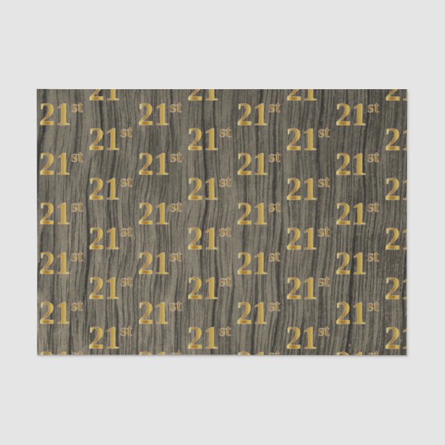 Faux Wood, Faux Gold 21st (Twenty-First) Event Tissue Paper (Front)