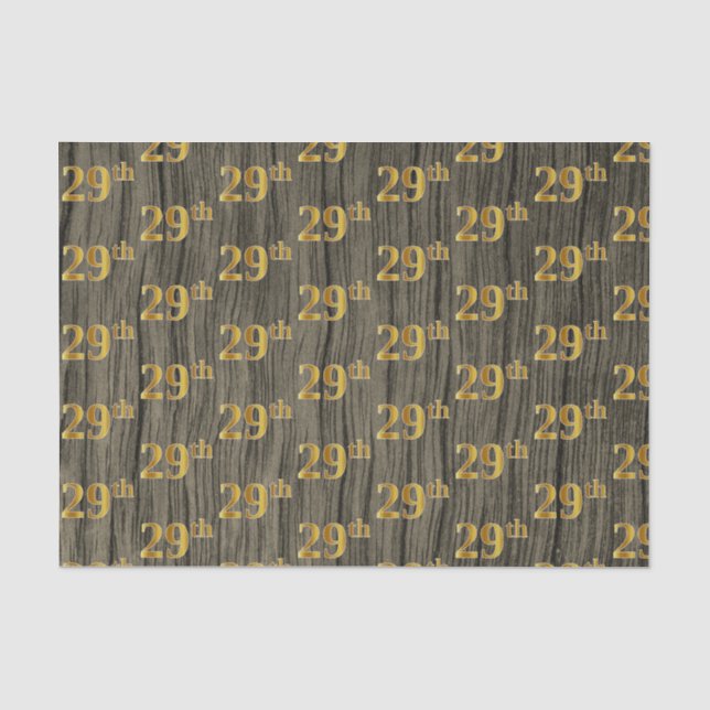 Faux Wood, Faux Gold 29th (Twenty-Ninth) Event Tissue Paper (Front)