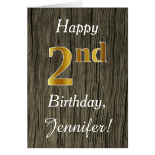 Faux Wood, Faux Gold 2nd Birthday + Custom Name