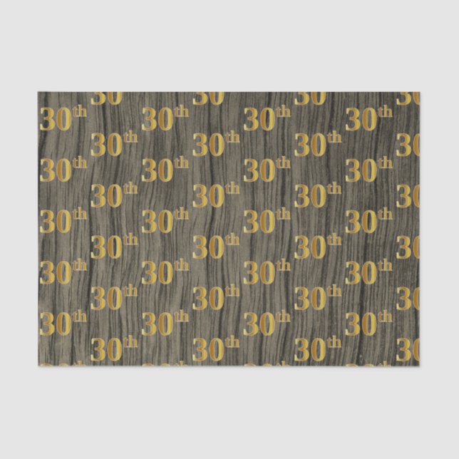 Faux Wood, Faux Gold 30th (Thirtieth) Event Tissue Paper (Front)