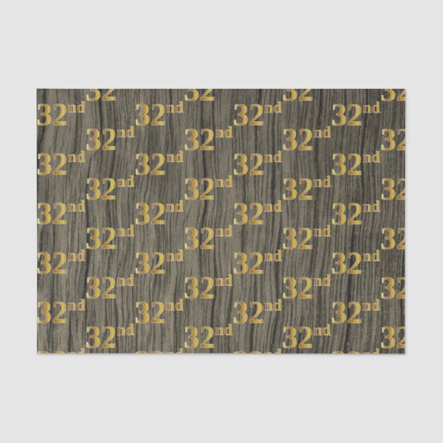 Faux Wood, Faux Gold 32nd (Thirty-Second) Event Tissue Paper (Front)