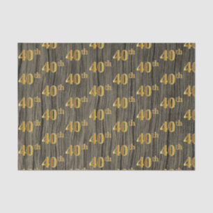 Faux Wood, Faux Gold 40th (Fortieth) Event Tissue Paper