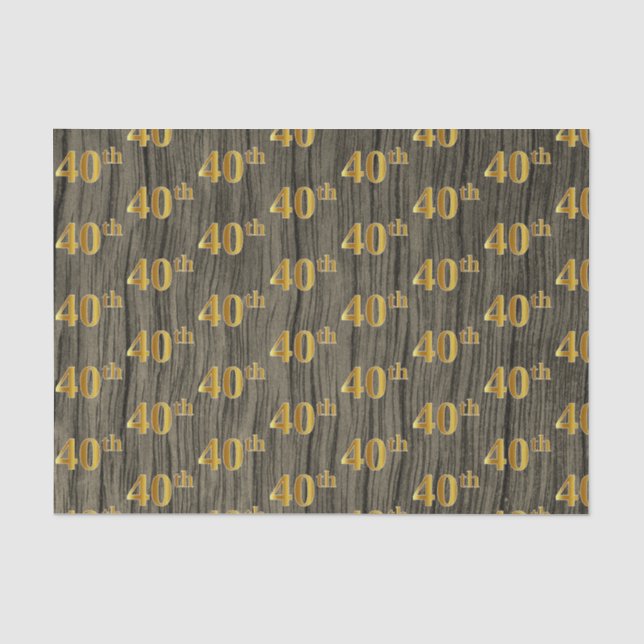 Faux Wood, Faux Gold 40th (Fortieth) Event Tissue Paper (Front)