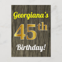 Faux Wood, Faux Gold 45th Birthday & Custom Name