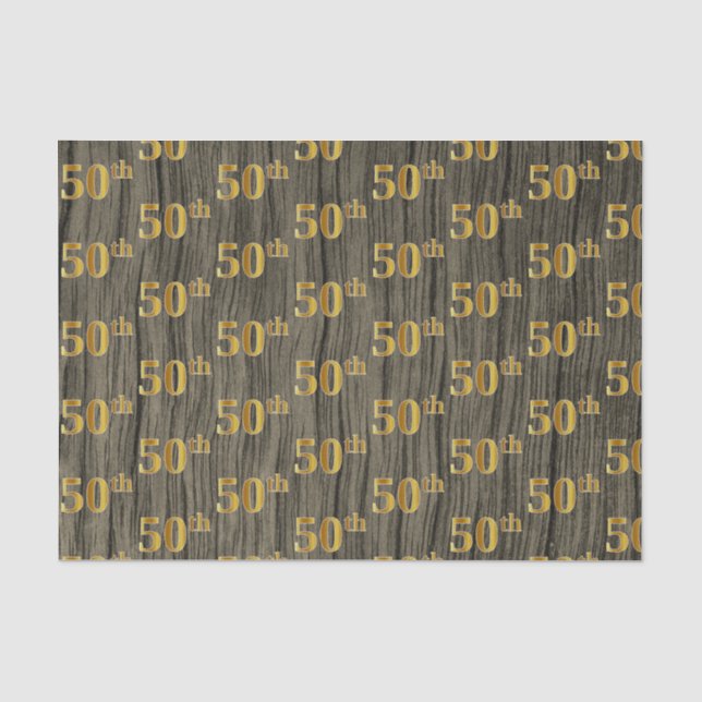 Faux Wood, Faux Gold 50th (Fiftieth) Event Tissue Paper (Front)