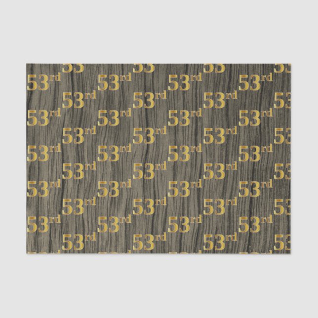 Faux Wood, Faux Gold 53rd (Fifty-Third) Event Tissue Paper (Front)