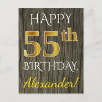 Faux Wood, Faux Gold 55th Birthday + Custom Name