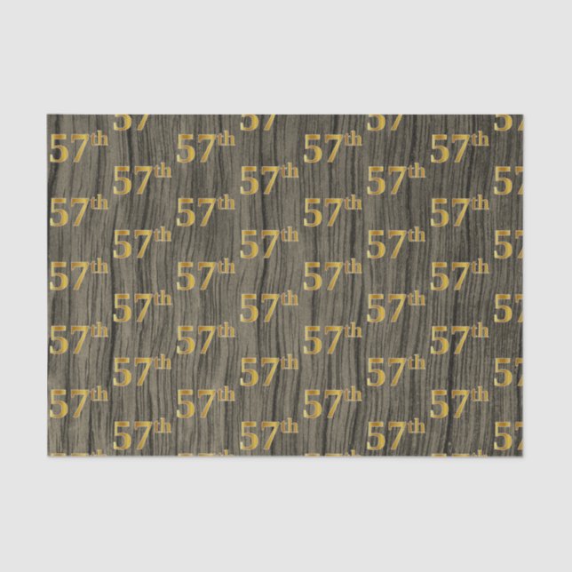 Faux Wood, Faux Gold 57th (Fifty-Seventh) Event Tissue Paper (Front)