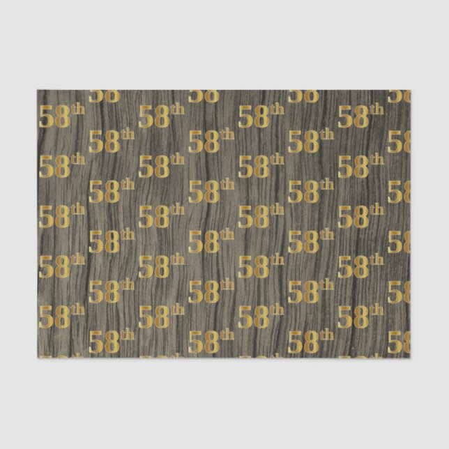 Faux Wood, Faux Gold 58th (Fifty-Eighth) Event Tissue Paper (Front)