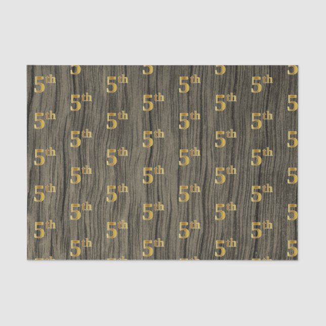 Faux Wood, Faux Gold 5th (Fifth) Event Tissue Paper (Front)
