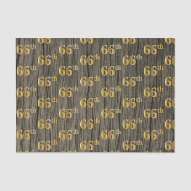 Faux Wood, Faux Gold 66th (Sixty-Sixth) Event Tissue Paper (Front)