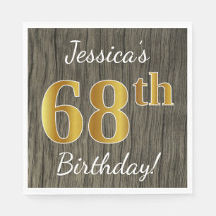 Faux Wood, Faux Gold 68th Birthday + Custom Name Napkin