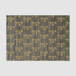 Faux Wood, Faux Gold 75th (Seventy-Fifth) Event Tissue Paper