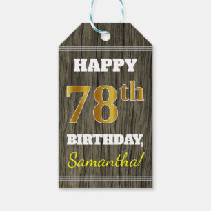 Faux Wood, Faux Gold 78th Birthday + Custom Name Gift Tags