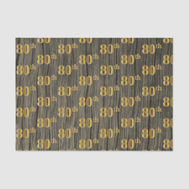 Faux Wood, Faux Gold 80th (Eightieth) Event Tissue Paper (Front)