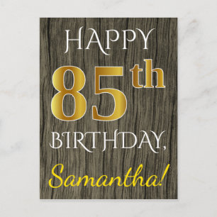 Faux Wood, Faux Gold 85th Birthday + Custom Name Postcard
