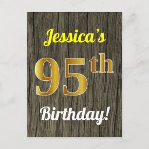 Faux Wood, Faux Gold 95th Birthday & Custom Name Postcard